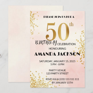 Elegant 50th Birthday Party Invitation Gold & Pink