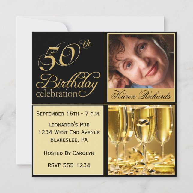 Elegant 50th Birthday Party Invitations (Front)