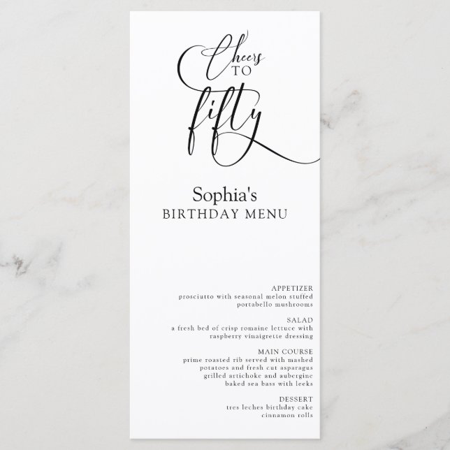 Elegant 50th Birthday Party Menu (Front)