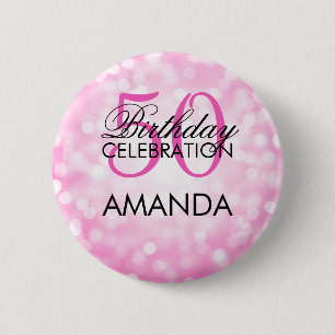 Elegant 50th Birthday Party Pink Glitter Lights 6 Cm Round Badge
