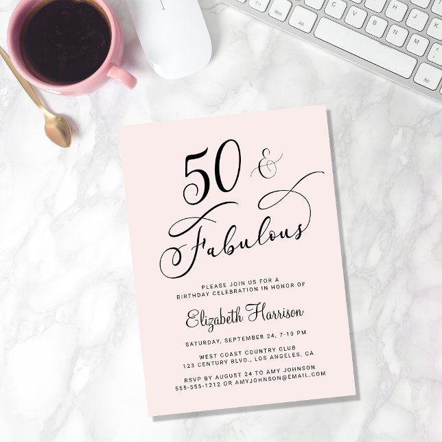 Elegant 50th Birthday Party Pink Invitation (Creator Uploaded)