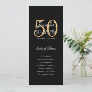 Elegant 50th Birthday Party Program Black Gold  Invitation