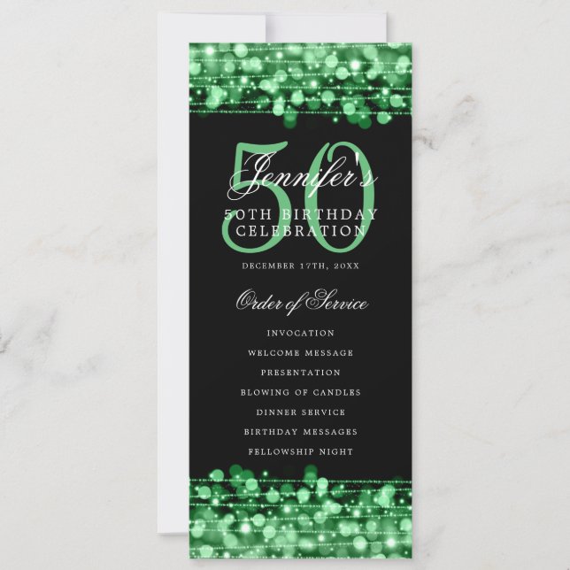 Elegant 50th Birthday Party Program Green  Invitation (Front)
