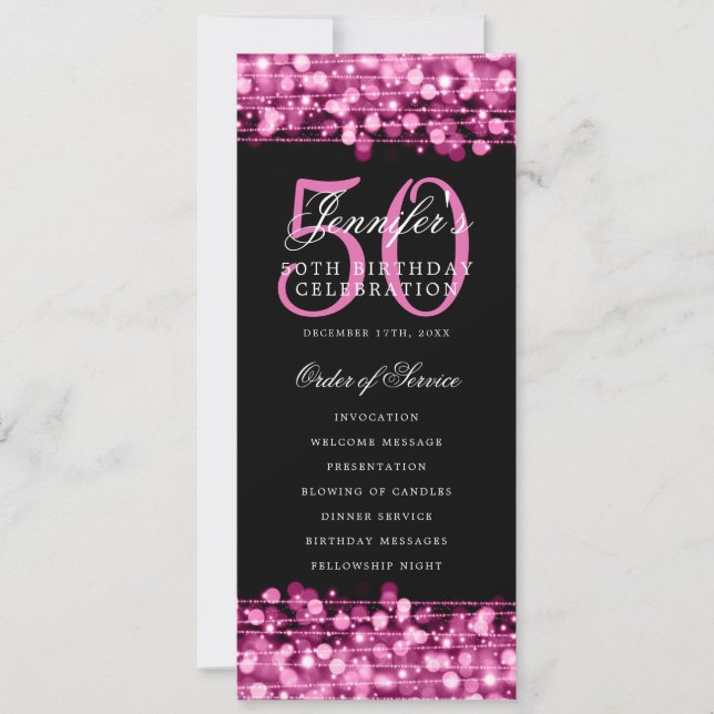 Elegant 50th Birthday Party Program Hot Pink  Invitation (Front)