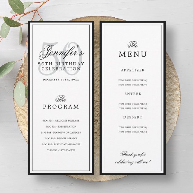 Elegant 50th Birthday Party Program + Menu  Invitation (Creator Uploaded)