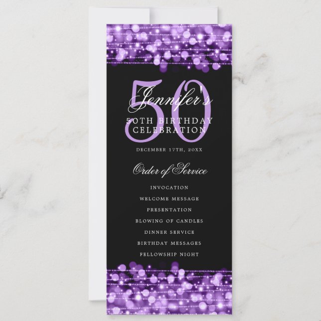 Elegant 50th Birthday Party Program Purple  Invitation (Front)
