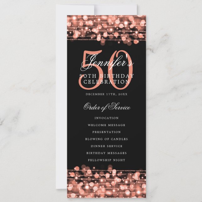Elegant 50th Birthday Party Program Rose Gold  Invitation (Front)