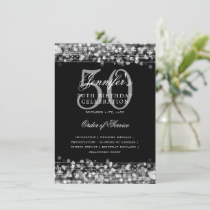 Elegant 50th Birthday Party Program Silver w/ Menu Invitation