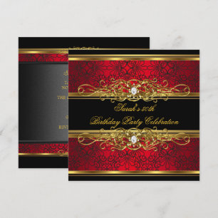 Elegant 50th Birthday Party Red Black Gold Damask Invitation