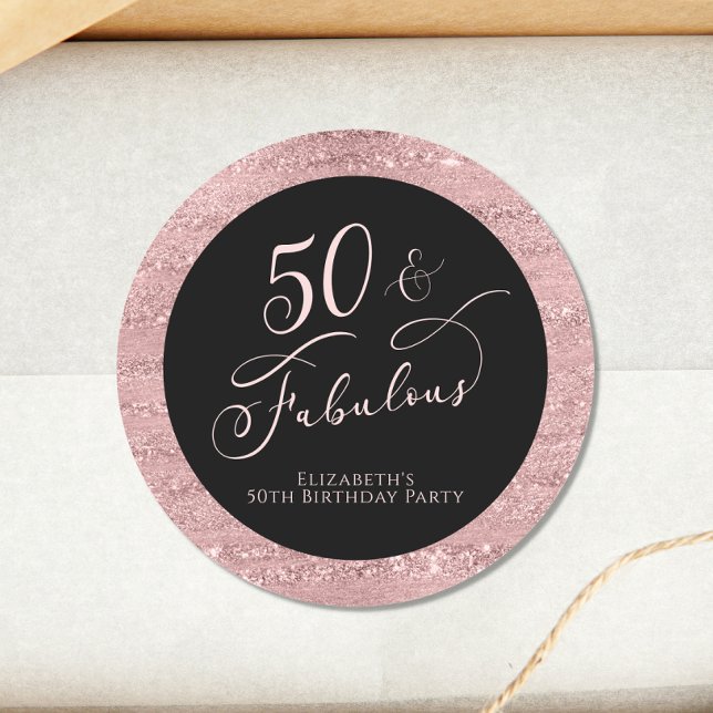 Elegant 50th Birthday Party Rose Gold Classic Round Sticker (Creator Uploaded)