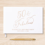 Elegant 50th Birthday Party Rose Gold Guest Book<br><div class="desc">Elegant white guest book for her 50th birthday party featuring rose gold foil and "50 & Fabulous" in a chic script. Customise with her name,  the party date and a title on the spine in classic serif lettering.</div>