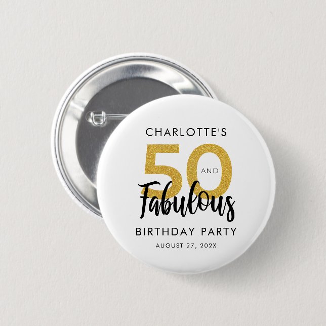 Elegant 50th Birthday Party Script Custom Swag 6 Cm Round Badge (Front & Back)