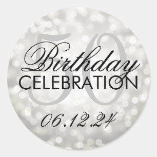 Elegant 50th Birthday Party Silver Glitter Lights Classic Round Sticker