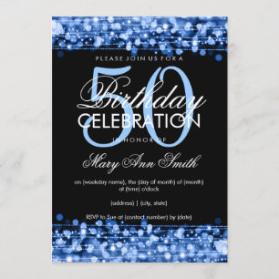 Elegant 50th Birthday Party Sparkles Blue Invitation