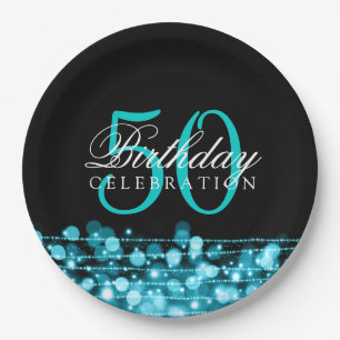 Elegant 50th Birthday Party Sparkles Turquoise Paper Plate
