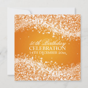 Elegant 50th Birthday Party Sparkling Wave Orange Invitation