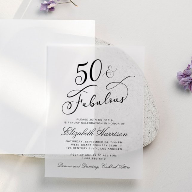 Elegant 50th Birthday Party Vellum Invitations (Creator Uploaded)