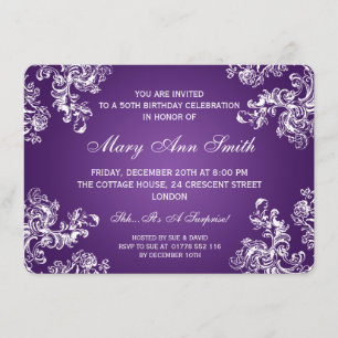 Elegant 50th Birthday Party Vintage Swirls 2 Purpl Invitation