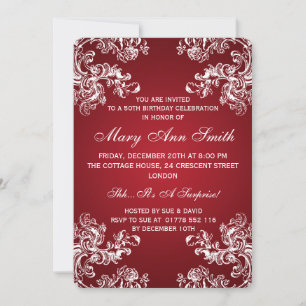 Elegant 50th Birthday Party Vintage Swirls 2 Red Invitation