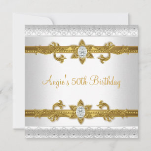 Elegant 50th Birthday Party White Gold Jewel Invitation