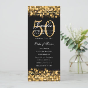 Elegant 50th Birthday Program Gold Menu+Thank You Invitation