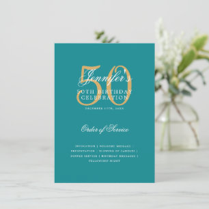 Elegant 50th Birthday Program Gold Teal Menu Invitation