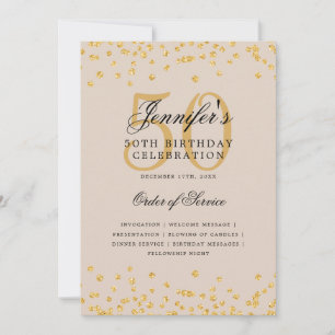 Elegant 50th Birthday Program Menu Gold Champagne Invitation