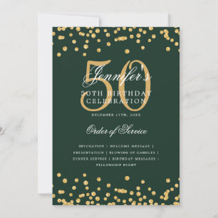 Elegant 50th Birthday Program Menu Gold Green Invitation