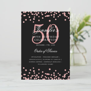Elegant 50th Birthday Program Menu Rose Gold Black Invitation