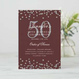Elegant 50th Birthday Program Menu Silver Burgundy Invitation
