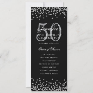 Elegant 50th Birthday Program Silver Confetti Menu Invitation