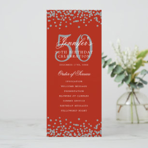 Elegant 50th Birthday Program Thank U Silver Red  Invitation