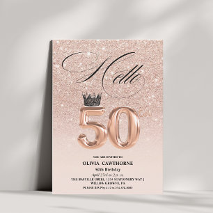 Elegant 50th birthday Rose Gold Blush Photo Invitation
