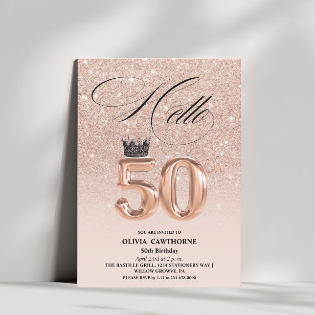 Elegant 50th birthday Rose Gold Blush Photo Invitation (Creator Uploaded)