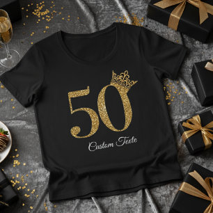 Elegant 50th Birthday T-Shirt with Gold Crown Desi Plus Size T-Shirt