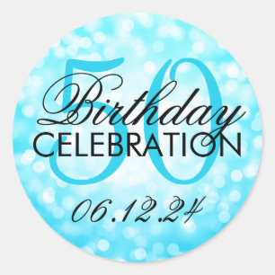 Elegant 50th Birthday Turquoise Glitter Lights Classic Round Sticker