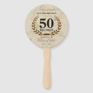 Elegant 50th Class Reunion Marble Gold Laurel Hand Fan