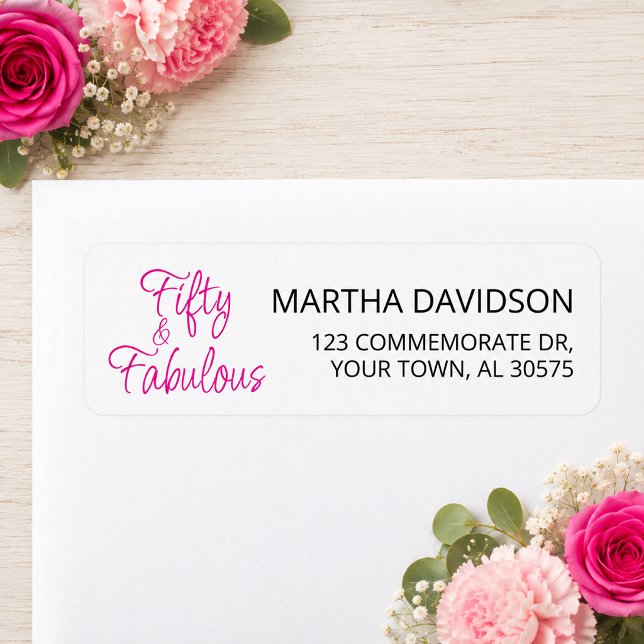 Elegant 50th Fabulous Pink Birthday (Modern Fifty and Fabulous 50th Birthday Party Label)