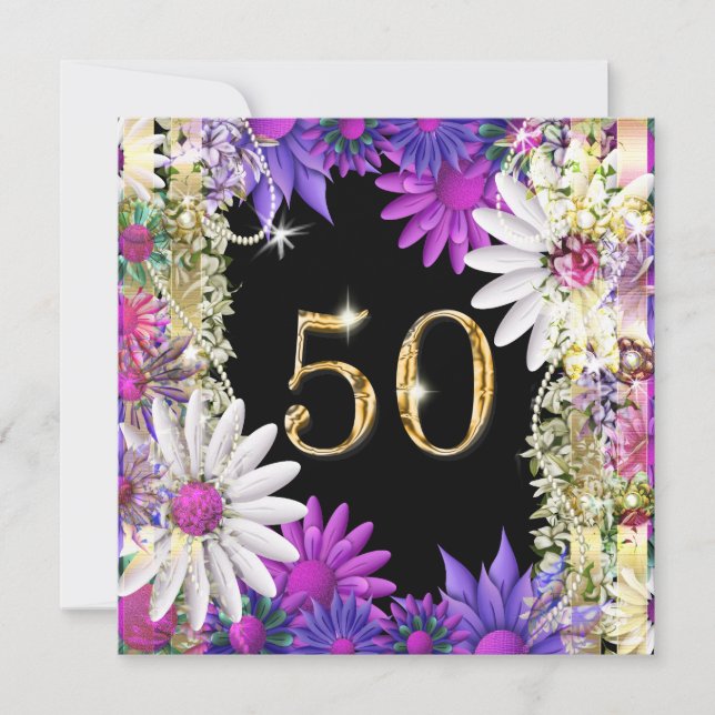 Elegant 50th floral birthday engagement invitation (Front)