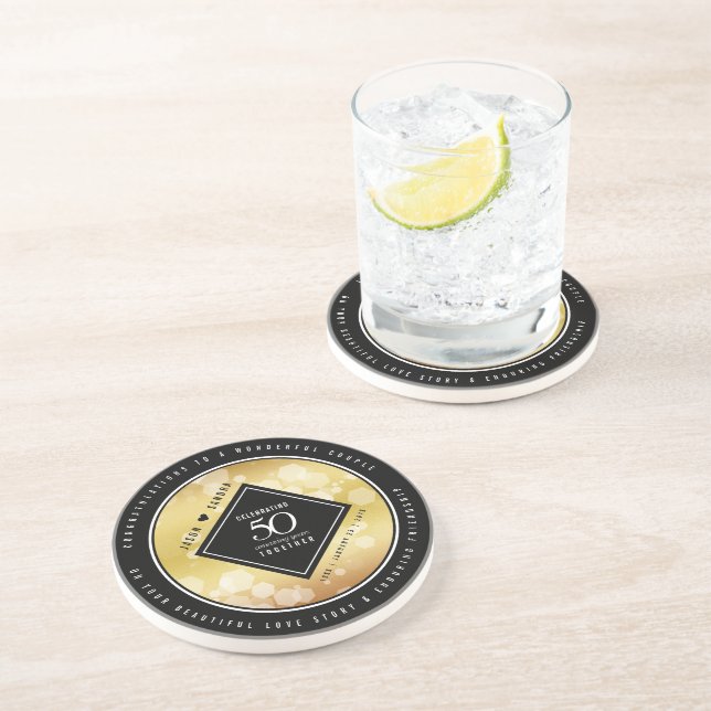 Elegant 50th Gold Wedding Anniversary Celebration Coaster (Side)