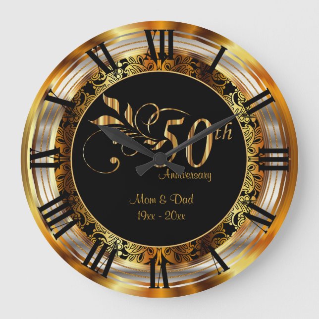 Elegant 50th Golden Anniversary Large Clock (Front)