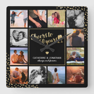 Elegant 50th Golden Anniversary Photo Square Wall Clock