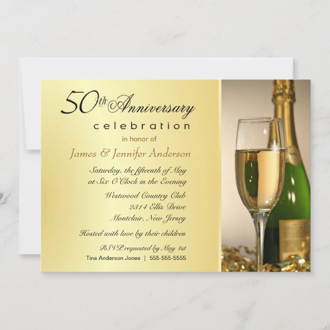 Elegant 50th Golden Annniversary Party Invitations (Front)