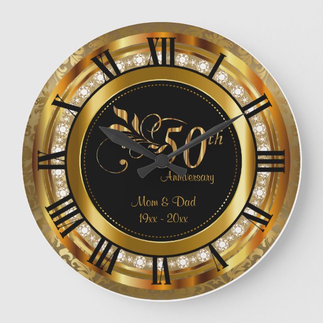 Elegant 50th Golden Diamond Anniversary Large Clock (Front)