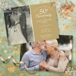 Elegant 50th Golden Wedding Anniversary 2 Photo Invitation<br><div class="desc">Personalise with your favourite wedding photo and your special 50th golden wedding anniversary celebration details in chic white typography on a gold background. The reverse features a second special photo. Designed by Thisisnotme©</div>