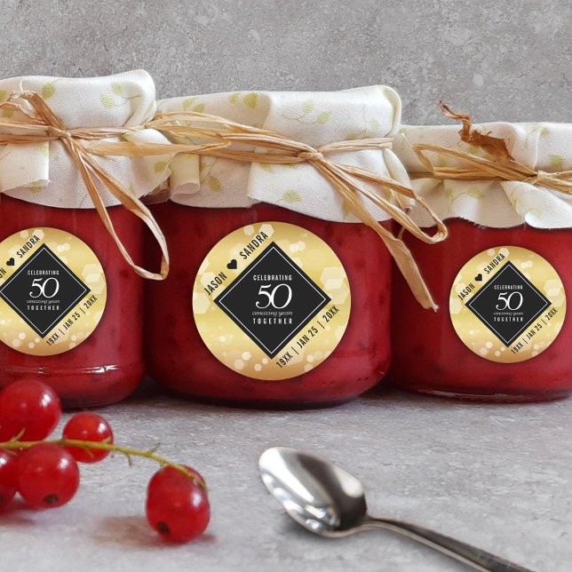 Elegant 50th Golden Wedding Anniversary Classic Round Sticker (Elegant 50th Golden Wedding Anniversary Round Sticker Cover Photo.)