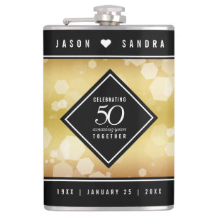 Elegant 50th Golden Wedding Anniversary Hip Flask