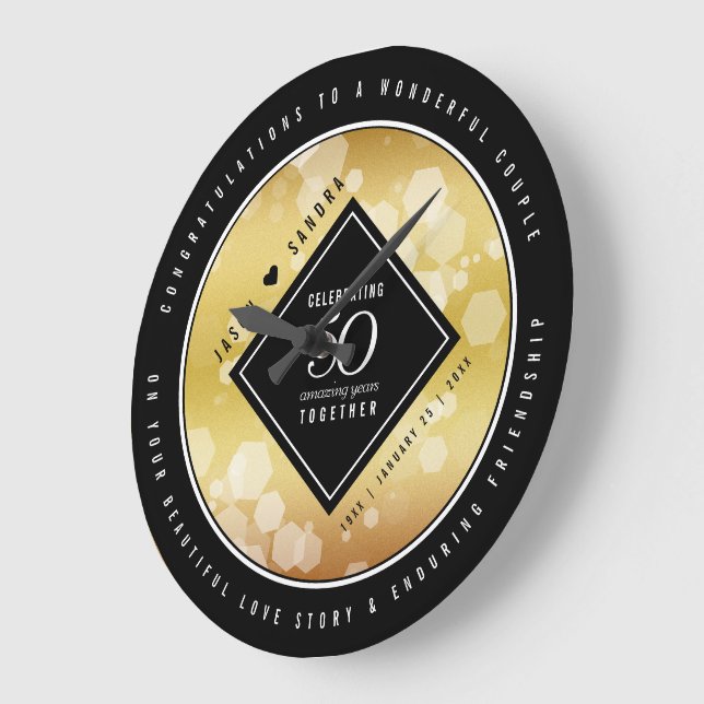 Elegant 50th Golden Wedding Anniversary Large Clock (Angle)