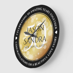 Elegant 50th Golden Wedding Anniversary Large Clock