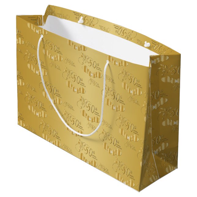 Elegant 50th Golden Wedding Anniversary Large Gift Bag (Back Angled)